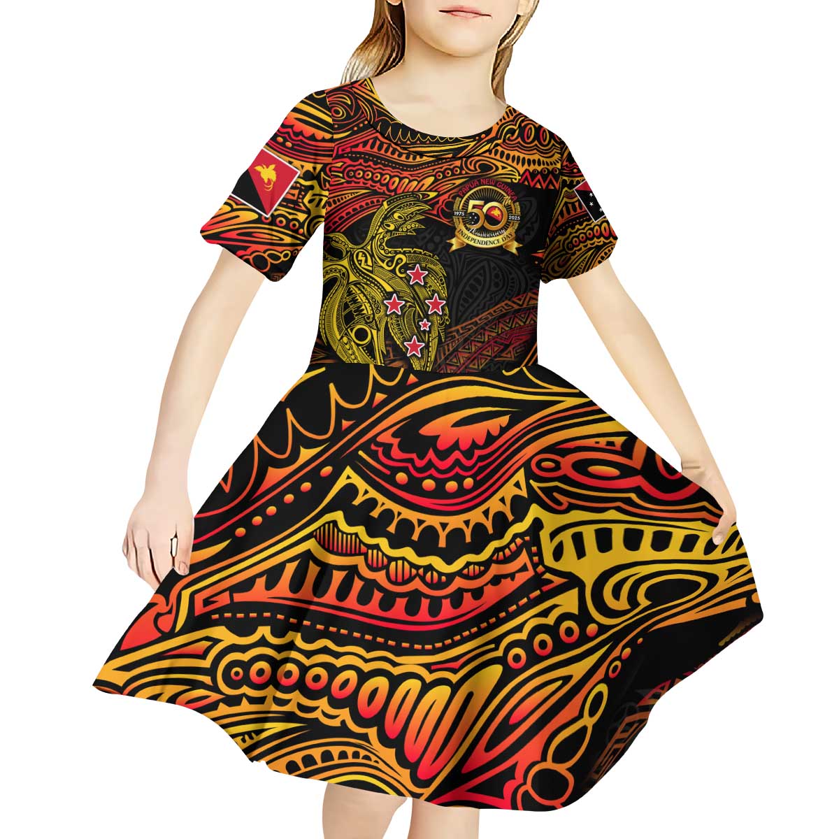 Papua New Guinea 50th Independence Day Kid Short Sleeve Dress Culture Spirit and Sovereignty