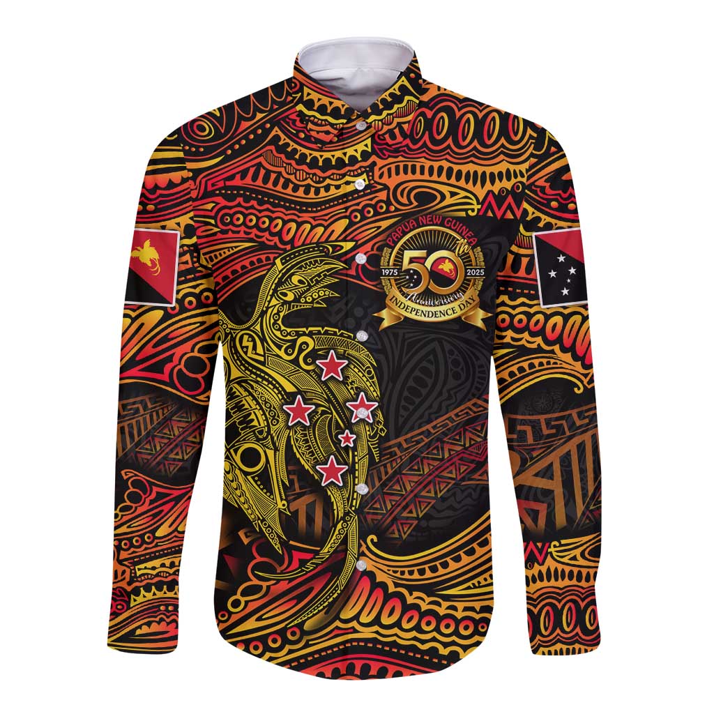 Papua New Guinea 50th Independence Day Long Sleeve Button Shirt Culture Spirit and Sovereignty