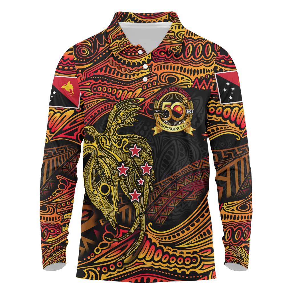 Papua New Guinea 50th Independence Day Long Sleeve Polo Shirt Culture Spirit and Sovereignty