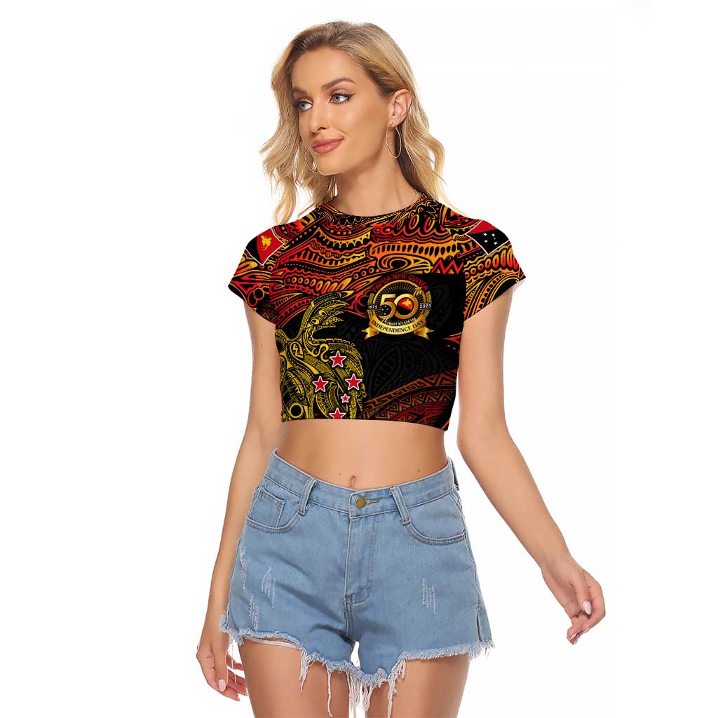 Papua New Guinea 50th Independence Day Raglan Cropped T Shirt Culture Spirit and Sovereignty