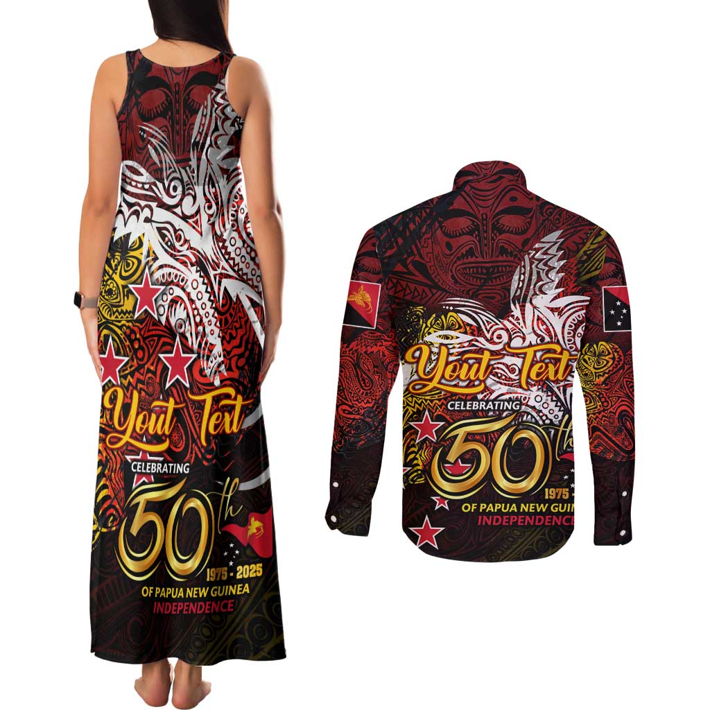 PNG 1975 - 2025 Couples Matching Tank Maxi Dress and Long Sleeve Button Shirt Papua New Guinea 50th Independence Anniversary