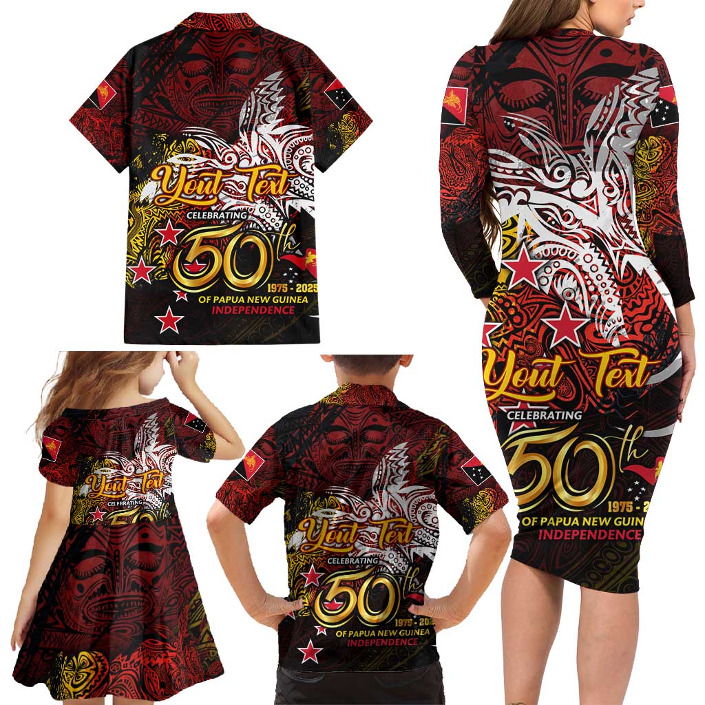 PNG 1975 - 2025 Family Matching Long Sleeve Bodycon Dress and Hawaiian Shirt Papua New Guinea 50th Independence Anniversary