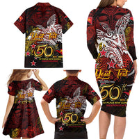 PNG 1975 - 2025 Family Matching Long Sleeve Bodycon Dress and Hawaiian Shirt Papua New Guinea 50th Independence Anniversary