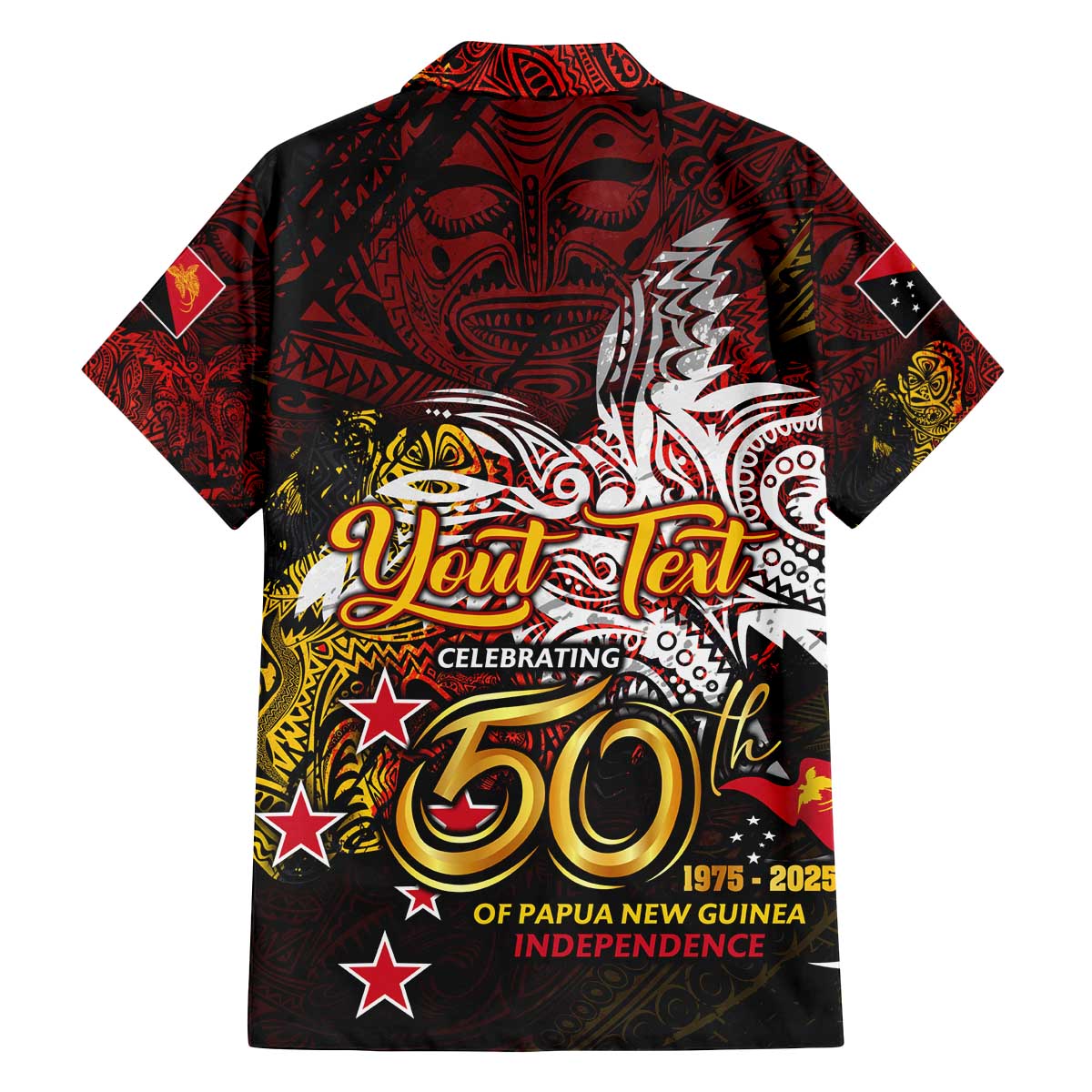 PNG 1975 - 2025 Family Matching Off The Shoulder Long Sleeve Dress and Hawaiian Shirt Papua New Guinea 50th Independence Anniversary