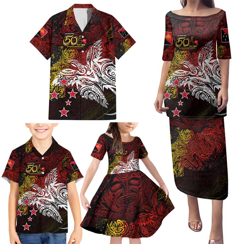 PNG 1975 - 2025 Family Matching Puletasi and Hawaiian Shirt Papua New Guinea 50th Independence Anniversary