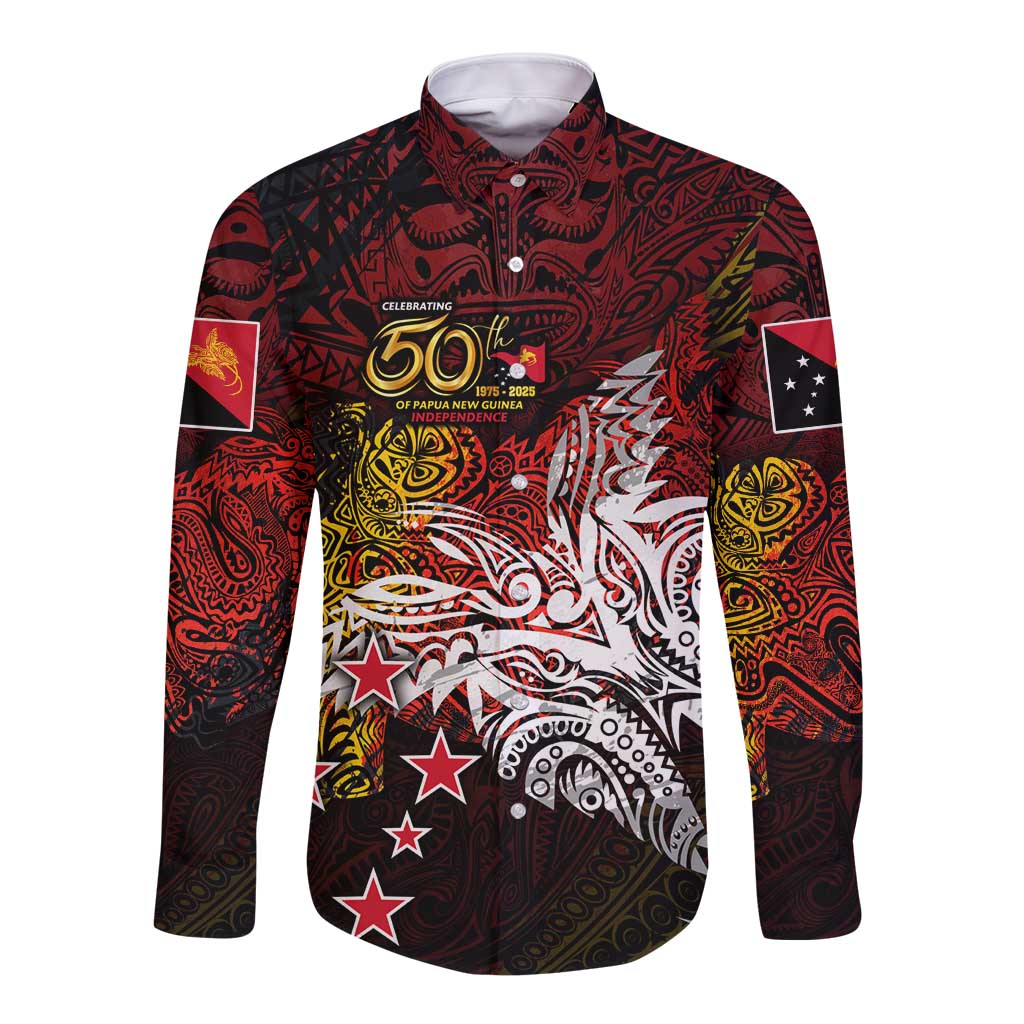PNG 1975 - 2025 Long Sleeve Button Shirt Papua New Guinea 50th Independence Anniversary
