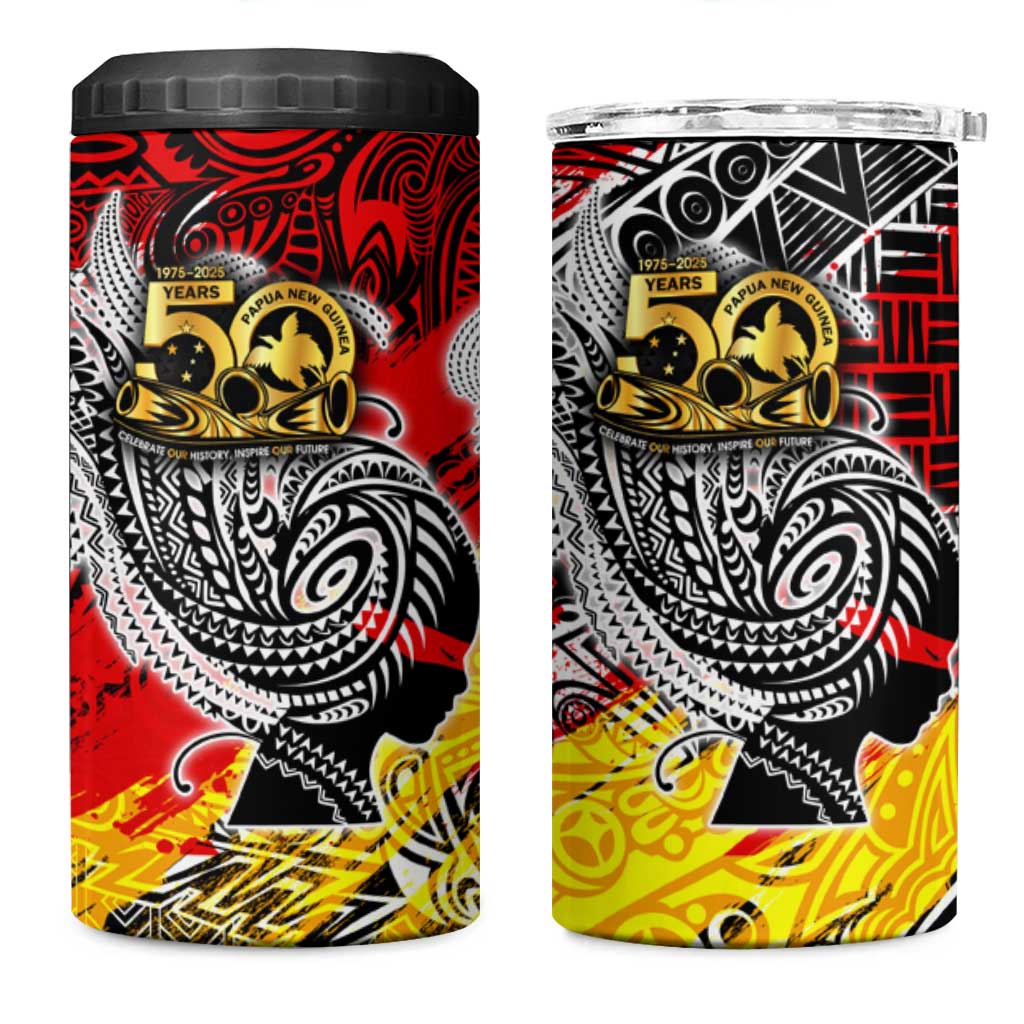 Papua New Guinea 50th Independence Day 4 in 1 Can Cooler Tumbler Celebrate Our History, Inspire Our Future
