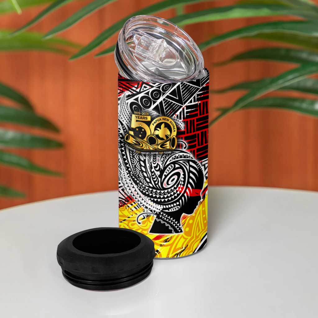 Papua New Guinea 50th Independence Day 4 in 1 Can Cooler Tumbler Celebrate Our History, Inspire Our Future