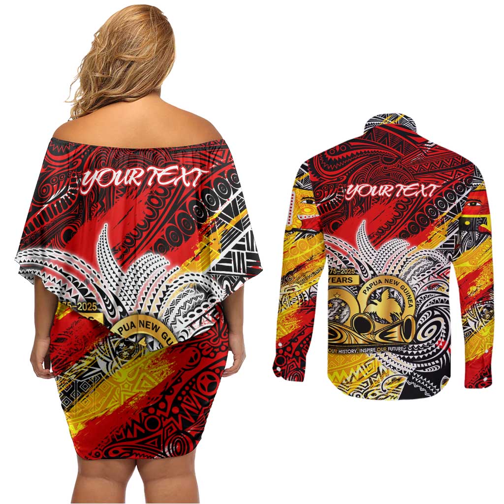 Papua New Guinea 50th Independence Day Couples Matching Off Shoulder Short Dress and Long Sleeve Button Shirt Celebrate Our History, Inspire Our Future