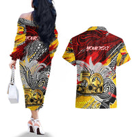 Papua New Guinea 50th Independence Day Couples Matching Off The Shoulder Long Sleeve Dress and Hawaiian Shirt Celebrate Our History, Inspire Our Future