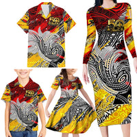 Papua New Guinea 50th Independence Day Family Matching Long Sleeve Bodycon Dress and Hawaiian Shirt Celebrate Our History, Inspire Our Future