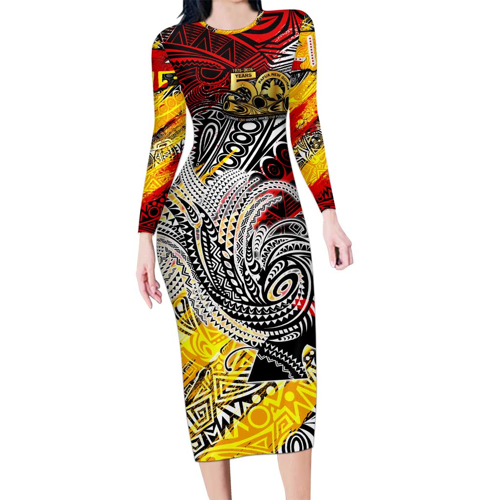 Papua New Guinea 50th Independence Day Family Matching Long Sleeve Bodycon Dress and Hawaiian Shirt Celebrate Our History, Inspire Our Future
