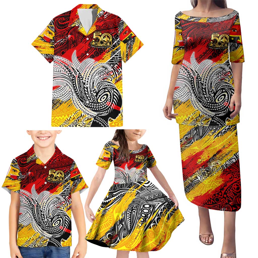 Papua New Guinea 50th Independence Day Family Matching Puletasi and Hawaiian Shirt Celebrate Our History, Inspire Our Future