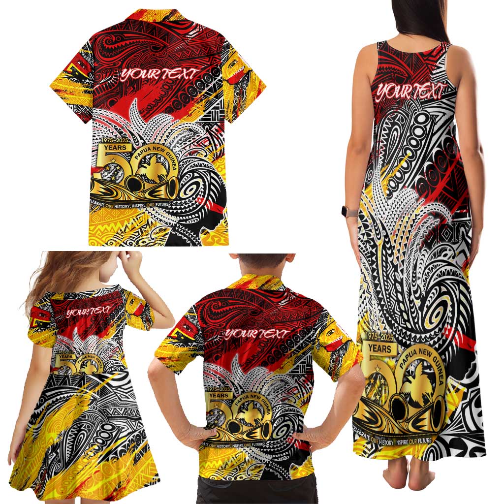 Papua New Guinea 50th Independence Day Family Matching Tank Maxi Dress and Hawaiian Shirt Celebrate Our History, Inspire Our Future