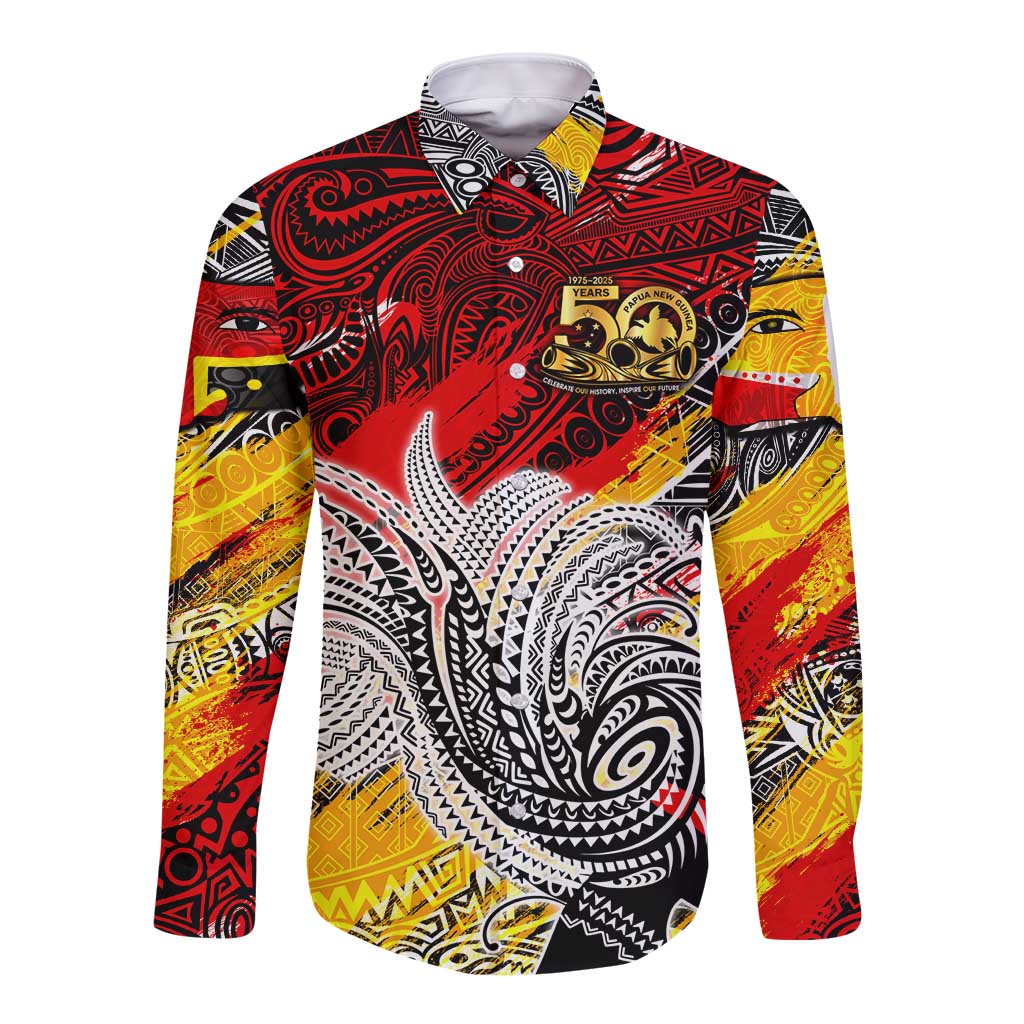 Papua New Guinea 50th Independence Day Long Sleeve Button Shirt Celebrate Our History, Inspire Our Future