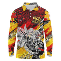 Papua New Guinea 50th Independence Day Long Sleeve Polo Shirt Celebrate Our History, Inspire Our Future