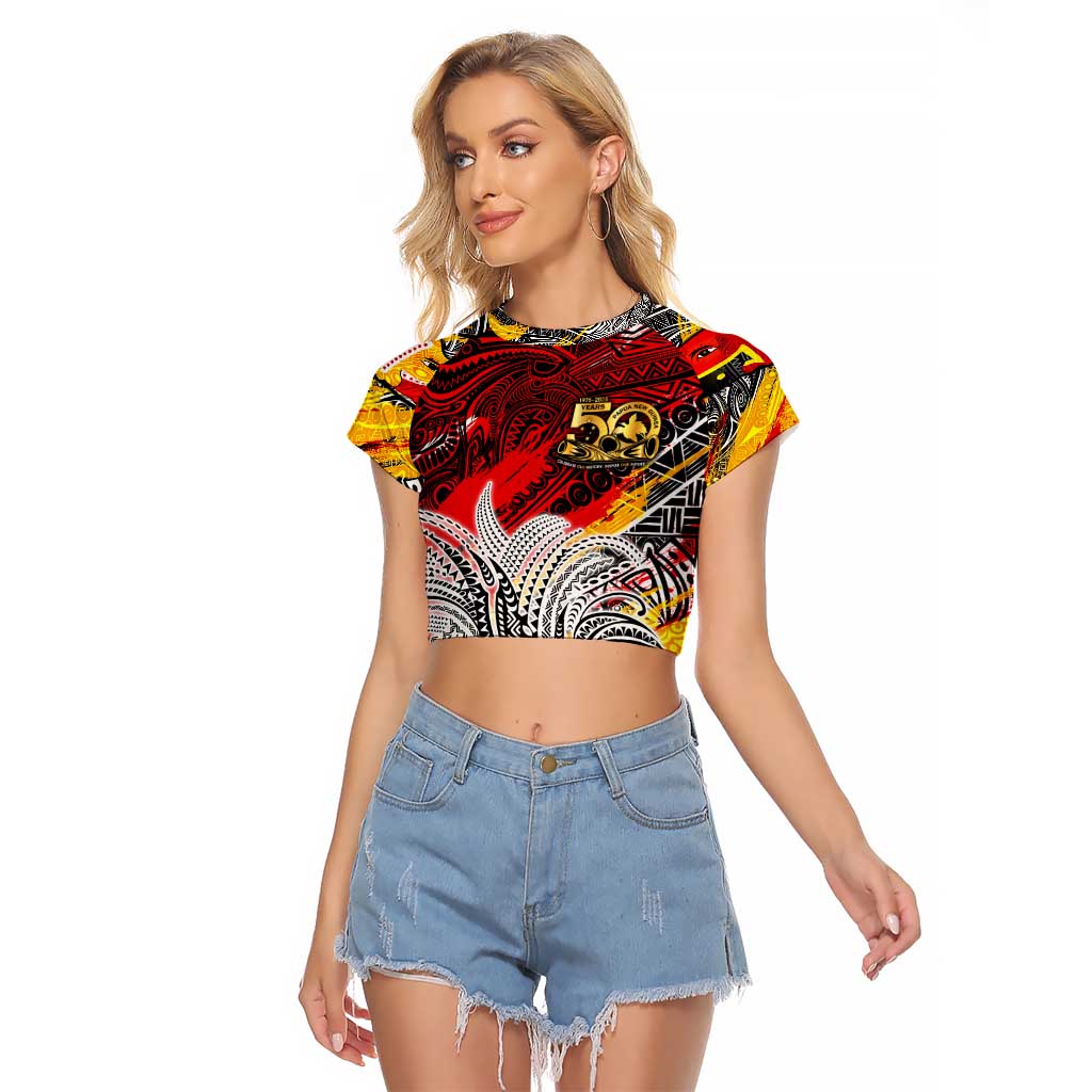Papua New Guinea 50th Independence Day Raglan Cropped T Shirt Celebrate Our History, Inspire Our Future