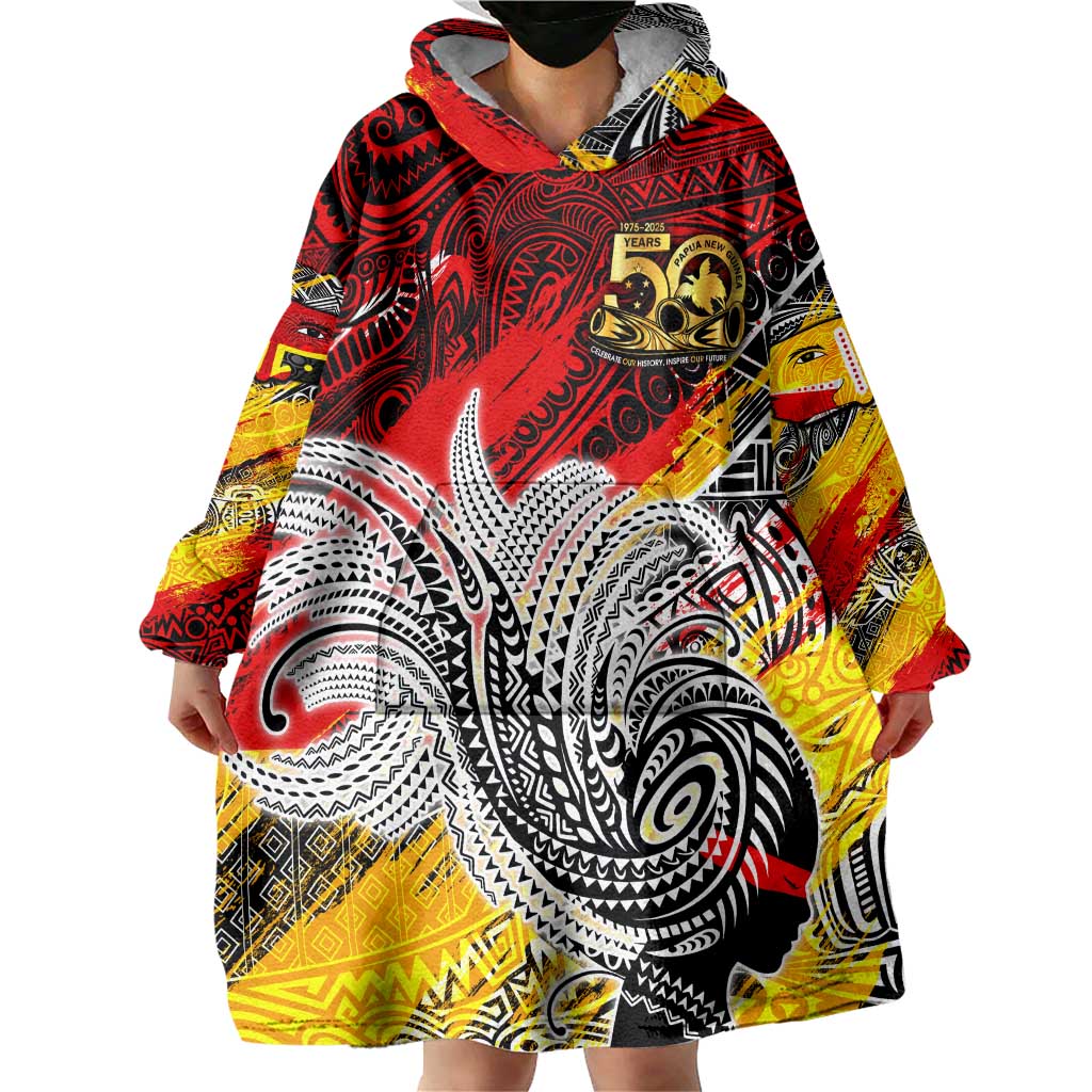 Papua New Guinea 50th Independence Day Wearable Blanket Hoodie Celebrate Our History, Inspire Our Future