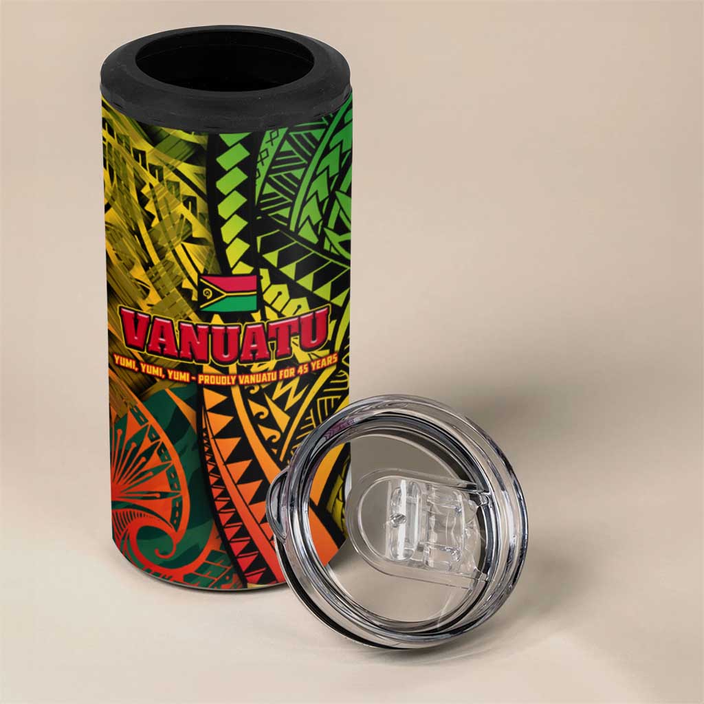 Vanuatu 45th Independence Anniversary 4 in 1 Can Cooler Tumbler Embracing Our Traditions Shaping Our Future
