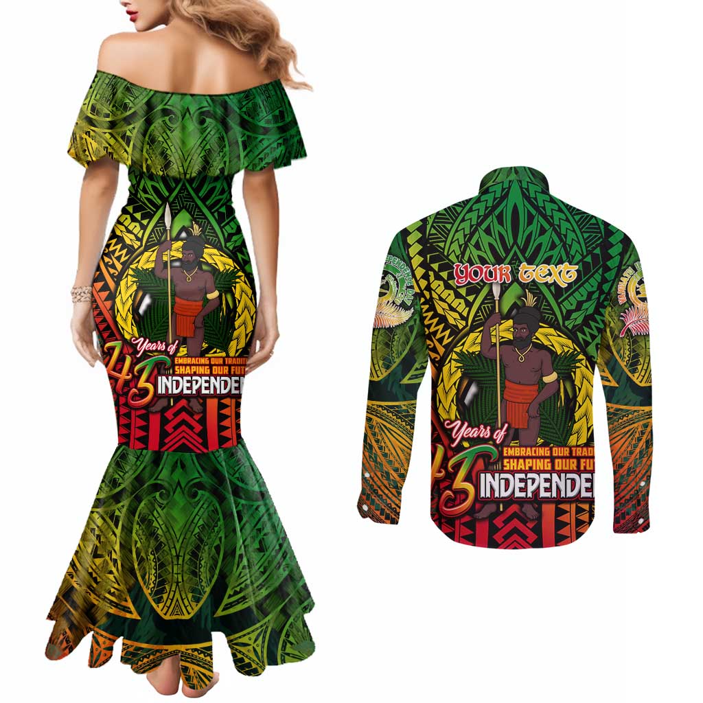 Vanuatu 45th Independence Anniversary Couples Matching Mermaid Dress and Long Sleeve Button Shirt Embracing Our Traditions Shaping Our Future