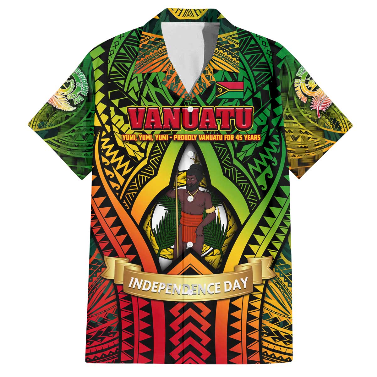 Vanuatu 45th Independence Anniversary Family Matching Off The Shoulder Long Sleeve Dress and Hawaiian Shirt Embracing Our Traditions Shaping Our Future