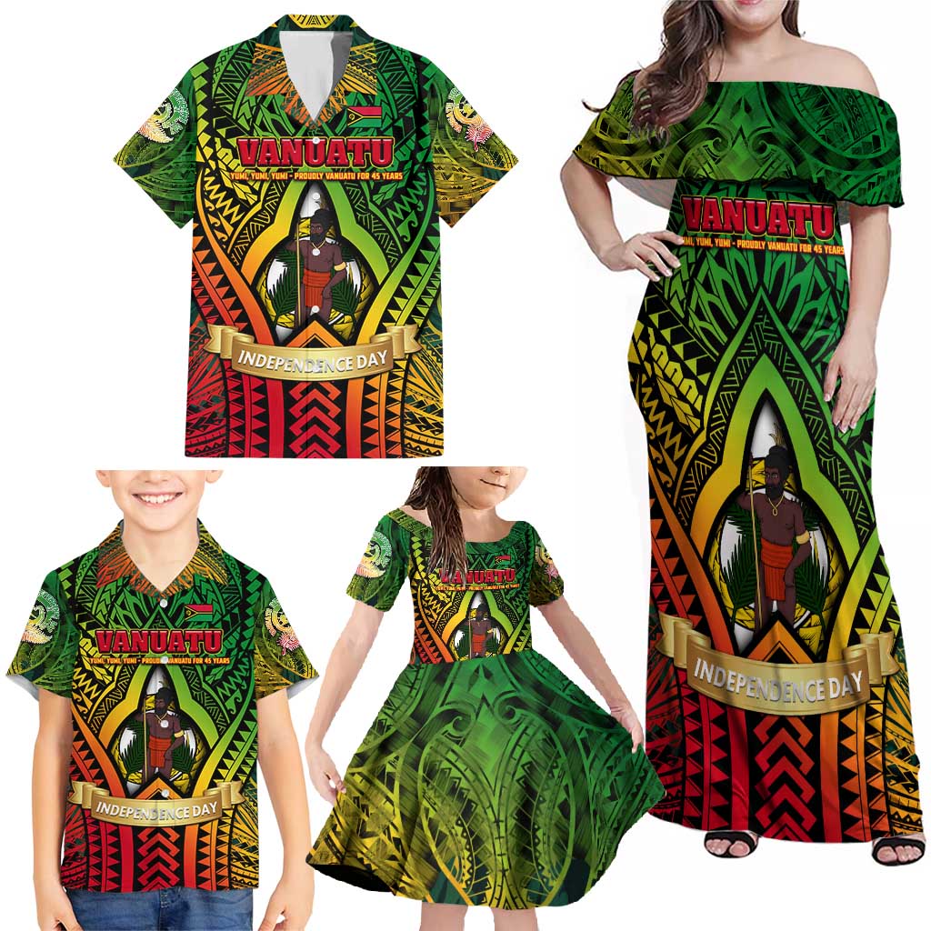 Vanuatu 45th Independence Anniversary Family Matching Off Shoulder Maxi Dress and Hawaiian Shirt Embracing Our Traditions Shaping Our Future