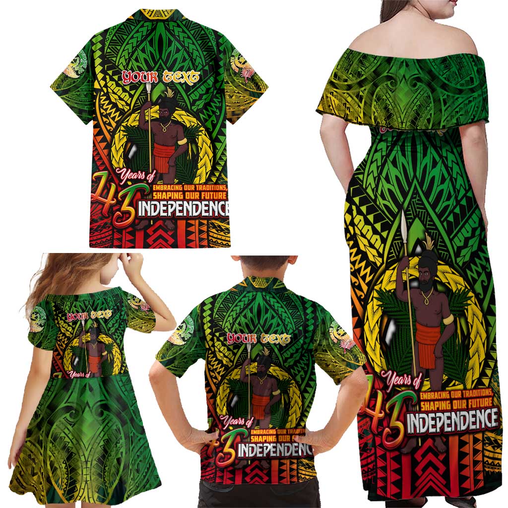 Vanuatu 45th Independence Anniversary Family Matching Off Shoulder Maxi Dress and Hawaiian Shirt Embracing Our Traditions Shaping Our Future