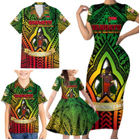 Vanuatu 45th Independence Anniversary Family Matching Short Sleeve Bodycon Dress and Hawaiian Shirt Embracing Our Traditions Shaping Our Future