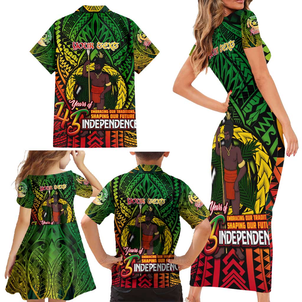 Vanuatu 45th Independence Anniversary Family Matching Short Sleeve Bodycon Dress and Hawaiian Shirt Embracing Our Traditions Shaping Our Future