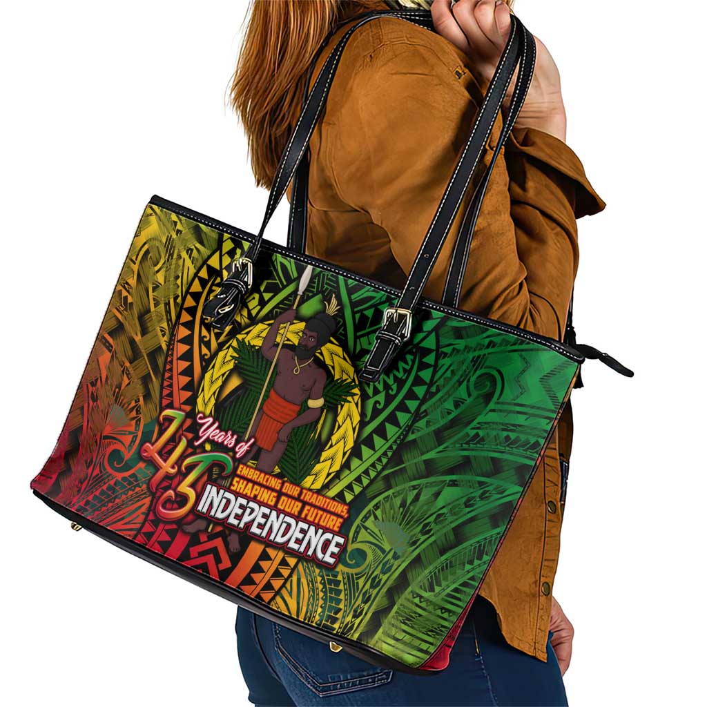 Vanuatu 45th Independence Anniversary Leather Tote Bag Embracing Our Traditions Shaping Our Future