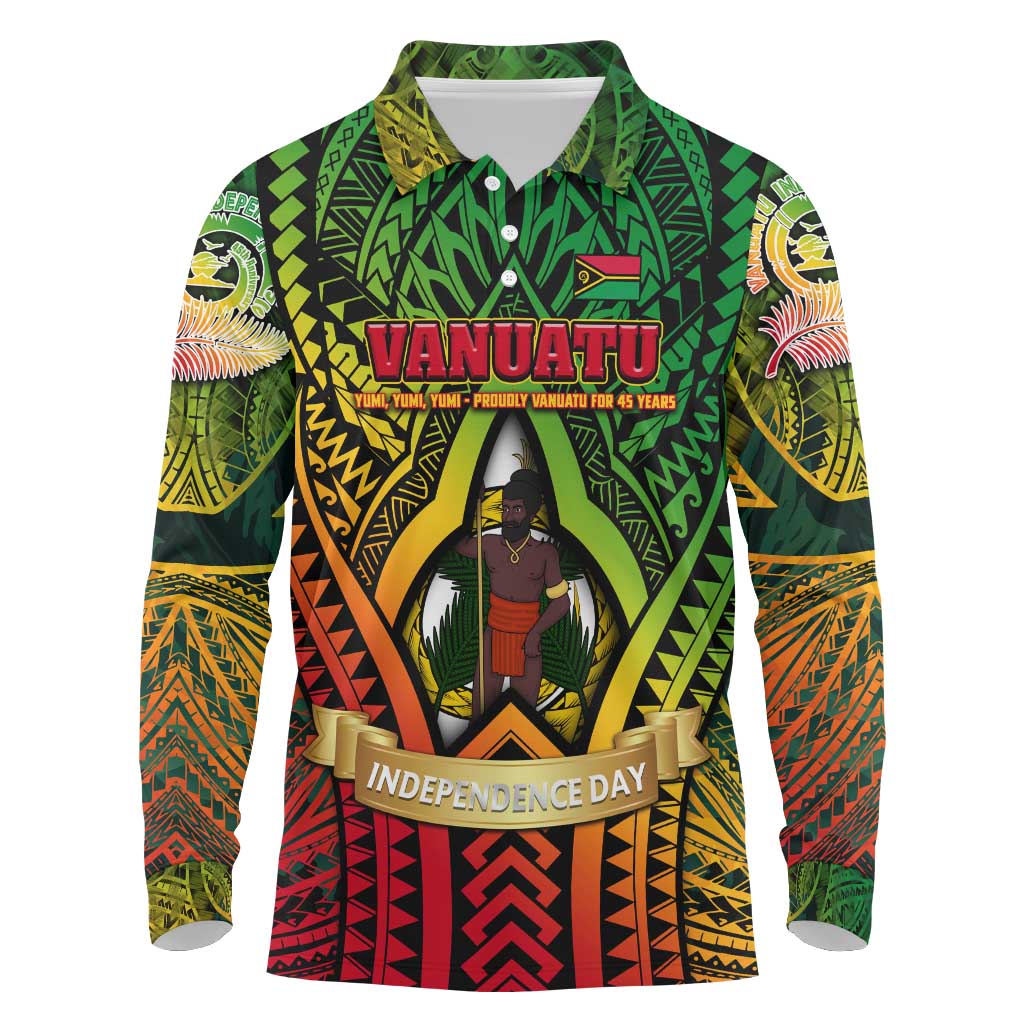 Vanuatu 45th Independence Anniversary Long Sleeve Polo Shirt Embracing Our Traditions Shaping Our Future
