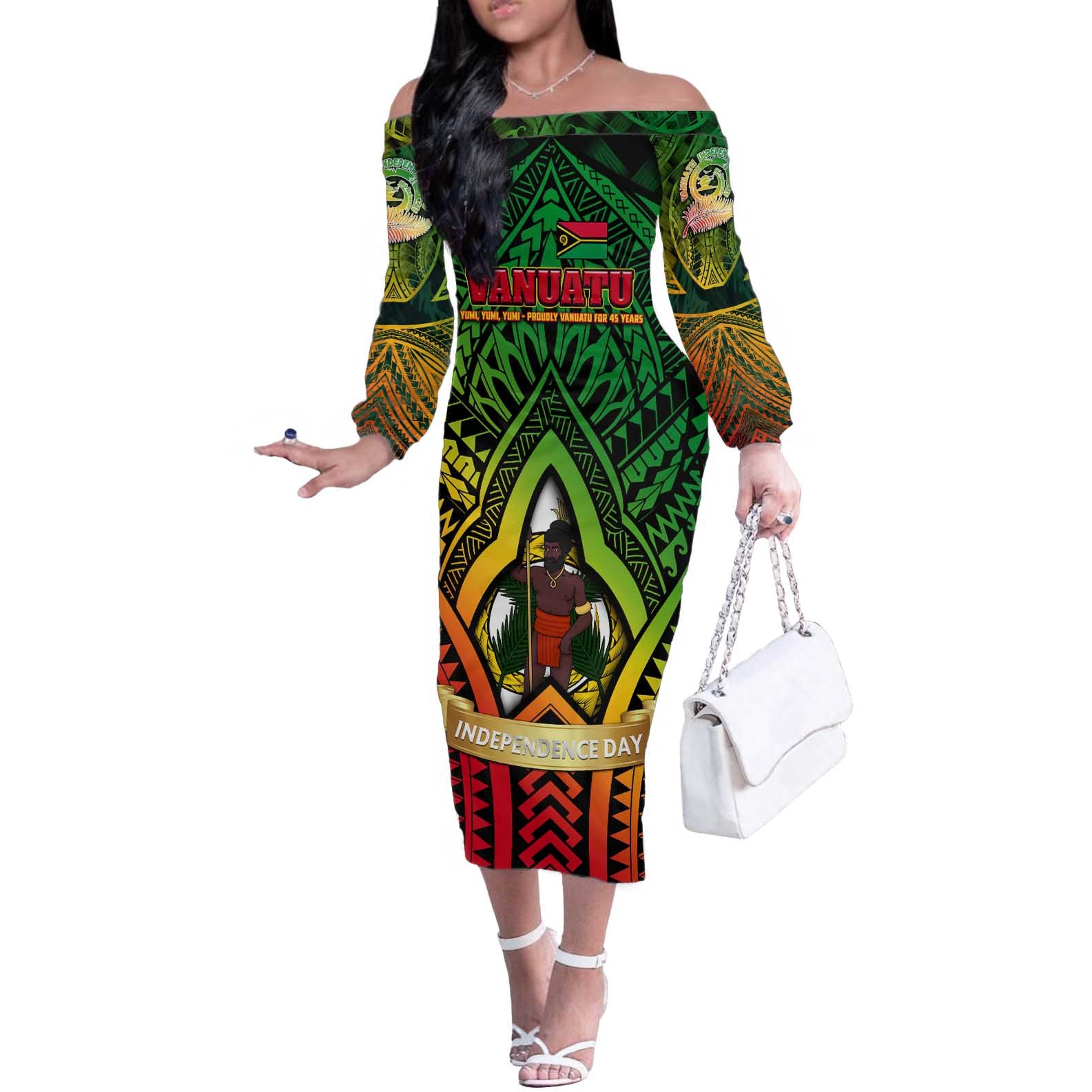 Vanuatu 45th Independence Anniversary Off The Shoulder Long Sleeve Dress Embracing Our Traditions Shaping Our Future