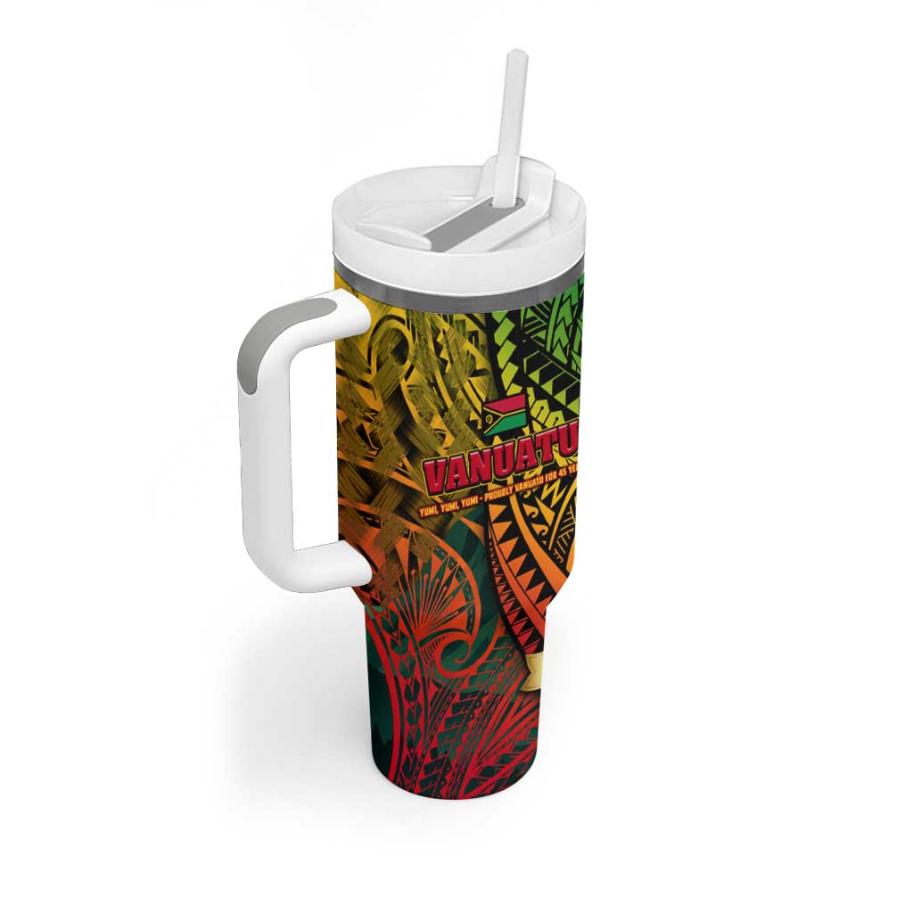 Vanuatu 45th Independence Anniversary Tumbler With Handle Embracing Our Traditions Shaping Our Future