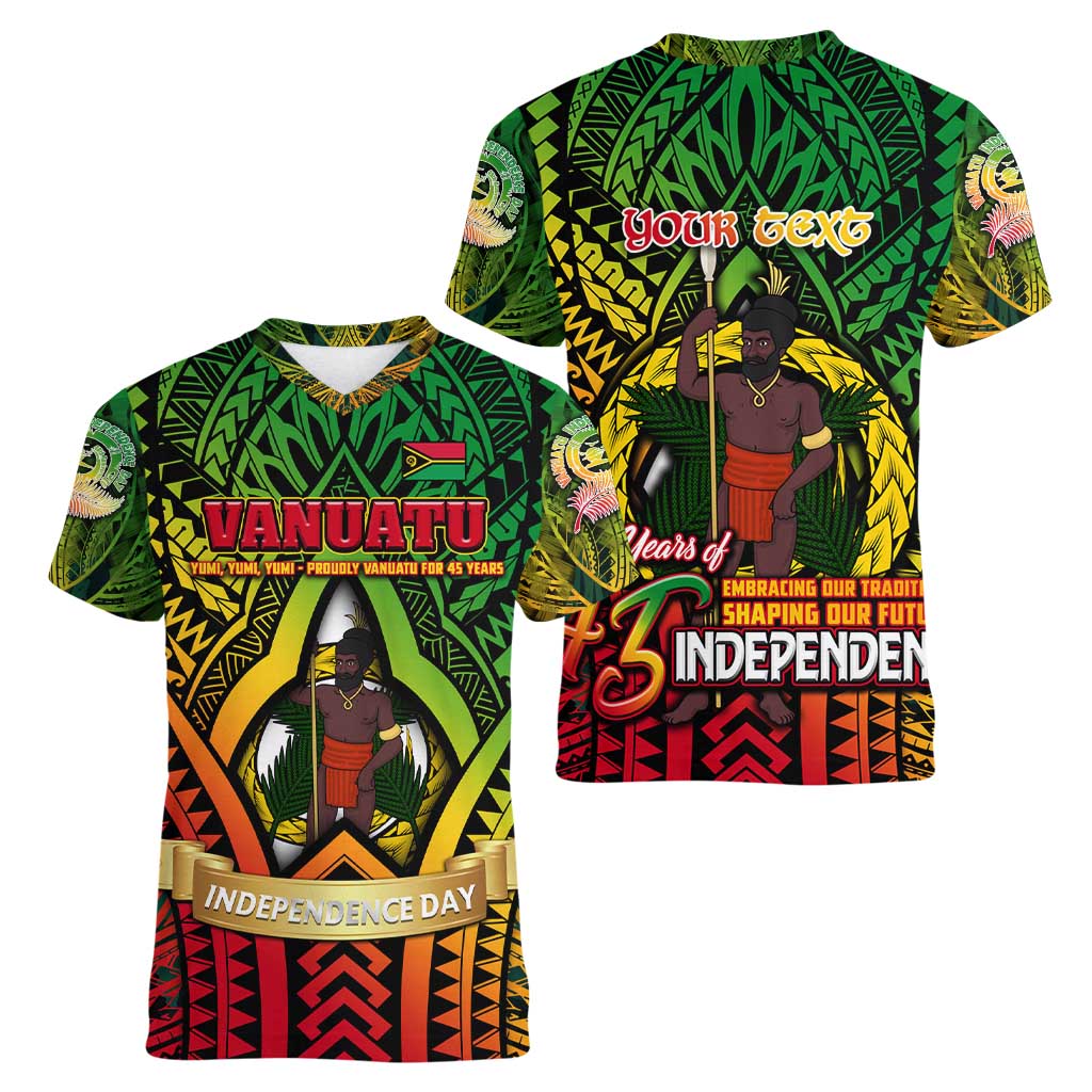 Vanuatu 45th Independence Anniversary Women V-Neck T-Shirt Embracing Our Traditions Shaping Our Future