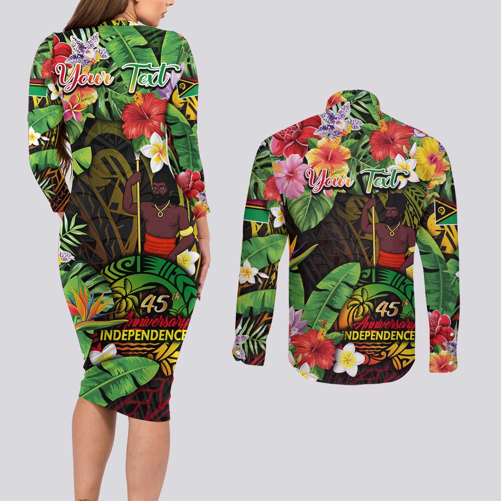45th Anniversary of Freedom Vanuatu Couples Matching Long Sleeve Bodycon Dress and Long Sleeve Button Shirt Island Pride Cultural Power Pacific Unity