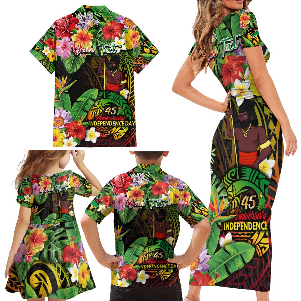 45th Anniversary of Freedom Vanuatu Family Matching Short Sleeve Bodycon Dress and Hawaiian Shirt Island Pride Cultural Power Pacific Unity