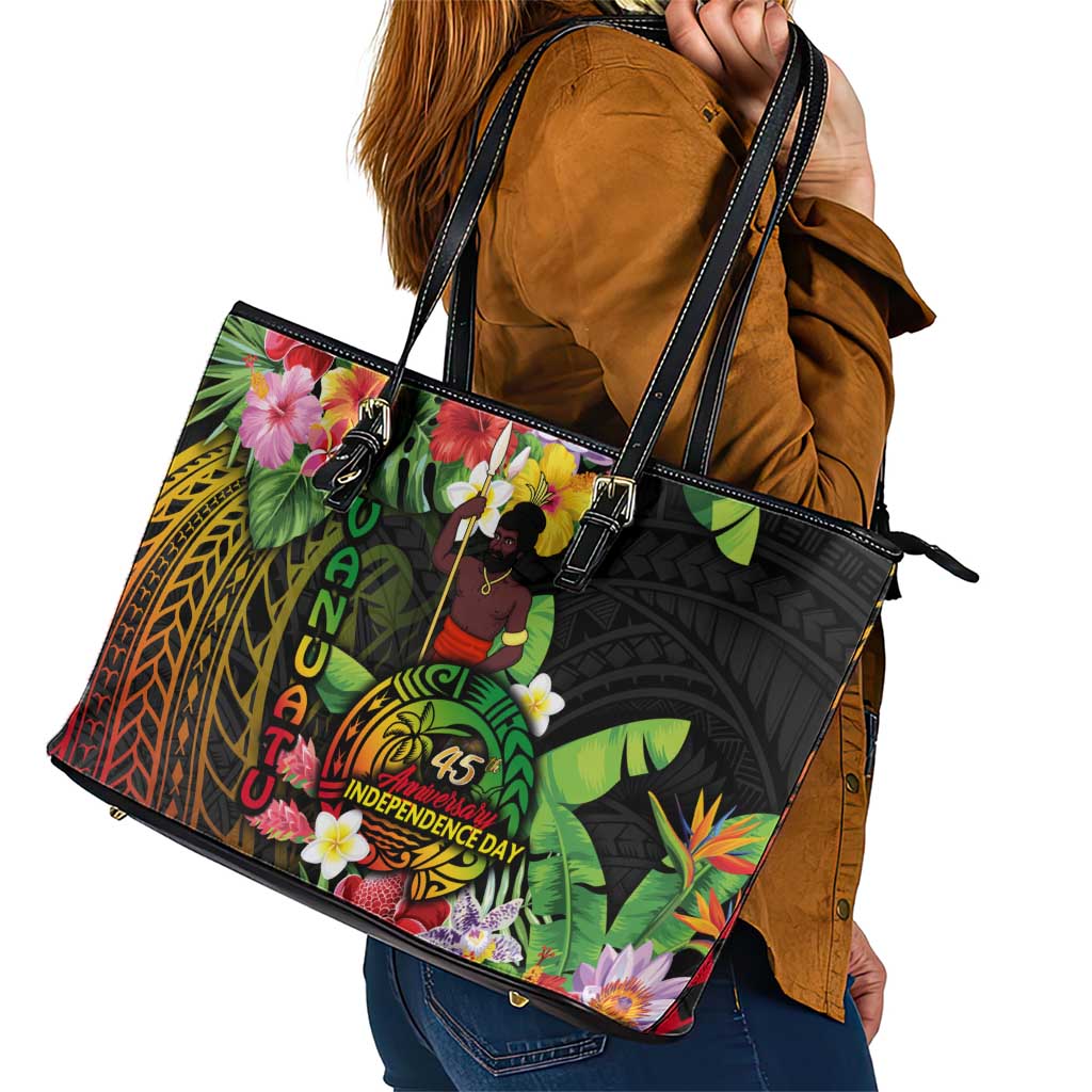 45th Anniversary of Freedom Vanuatu Leather Tote Bag Island Pride Cultural Power Pacific Unity