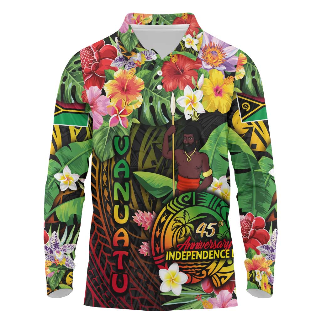 45th Anniversary of Freedom Vanuatu Long Sleeve Polo Shirt Island Pride Cultural Power Pacific Unity
