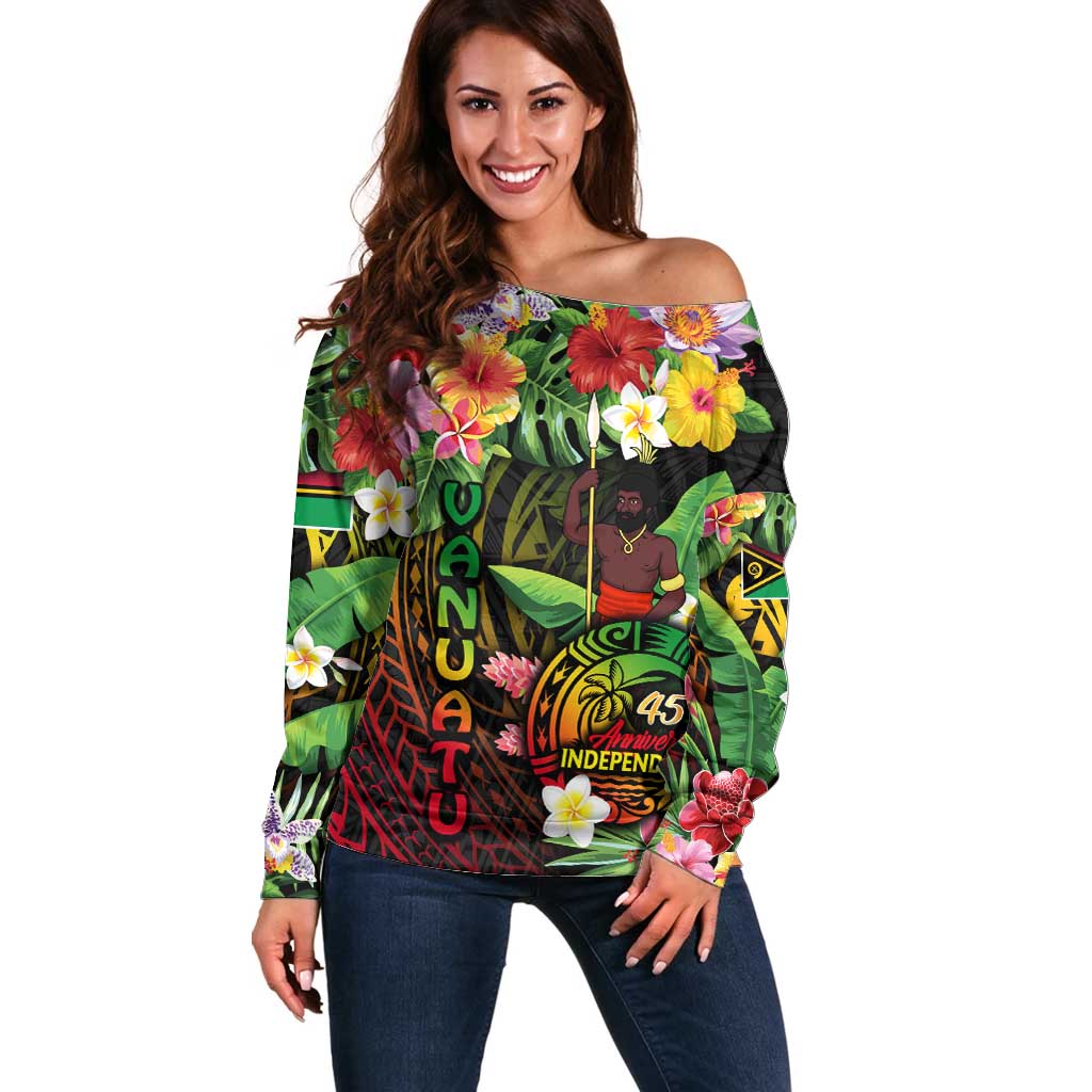 45th Anniversary of Freedom Vanuatu Off Shoulder Sweater Island Pride Cultural Power Pacific Unity