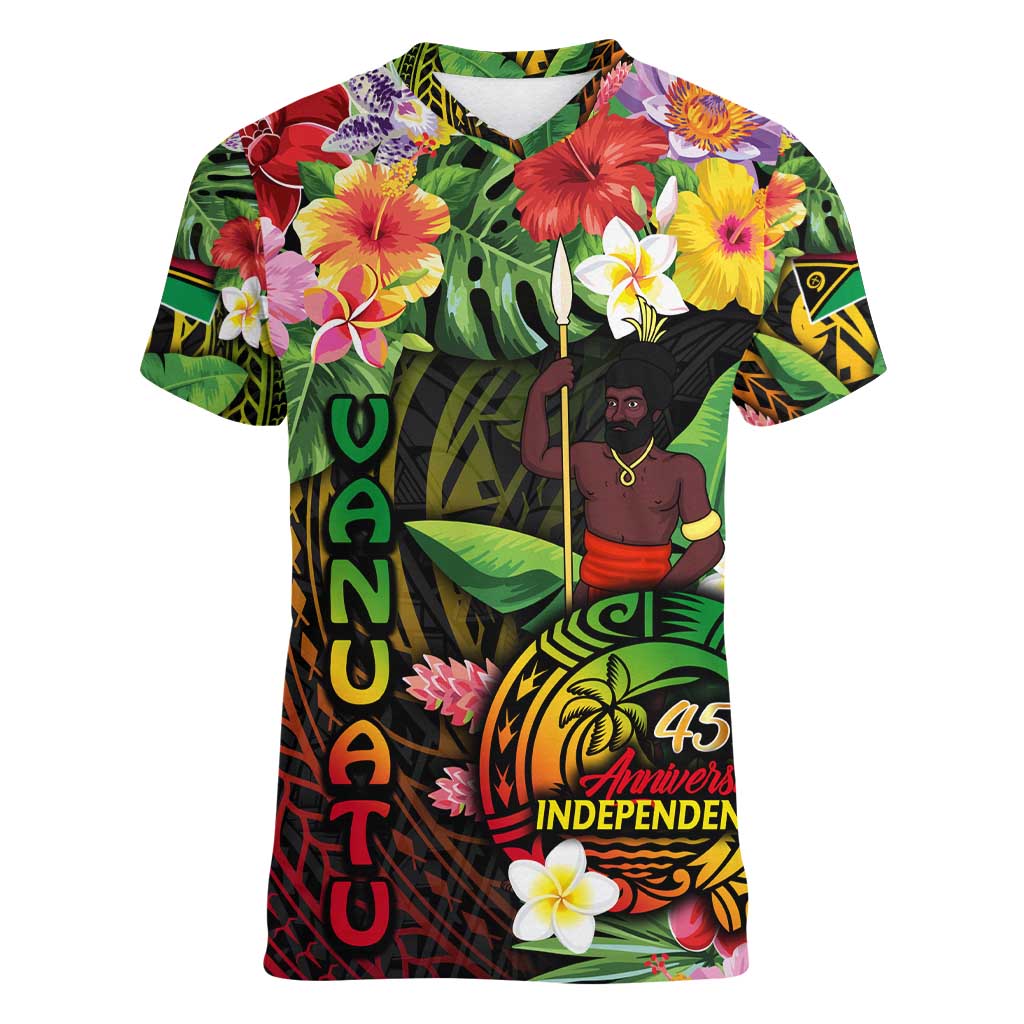 45th Anniversary of Freedom Vanuatu Women V-Neck T-Shirt Island Pride Cultural Power Pacific Unity
