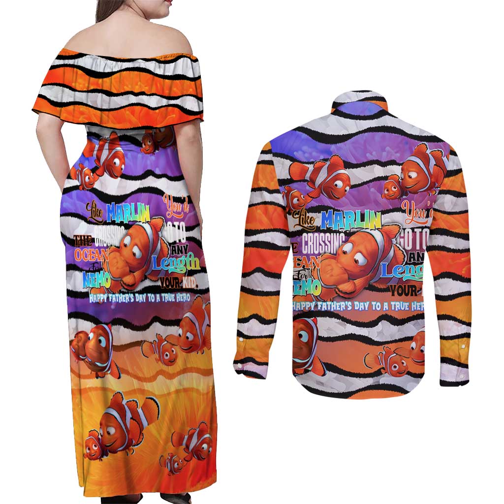 The Ocean Best Dad Couples Matching Off Shoulder Maxi Dress and Long Sleeve Button Shirt Like Marlin Happy Fathers Day To a True Hero - Polynesian Pride