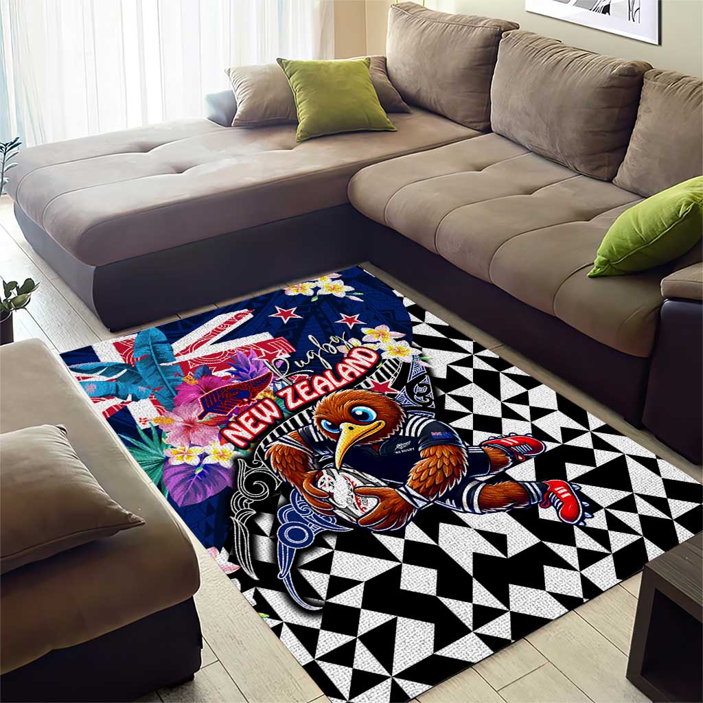 Kiwi New Zealand Rugby Area Rug Kiwis Mascot Tropical Pattern