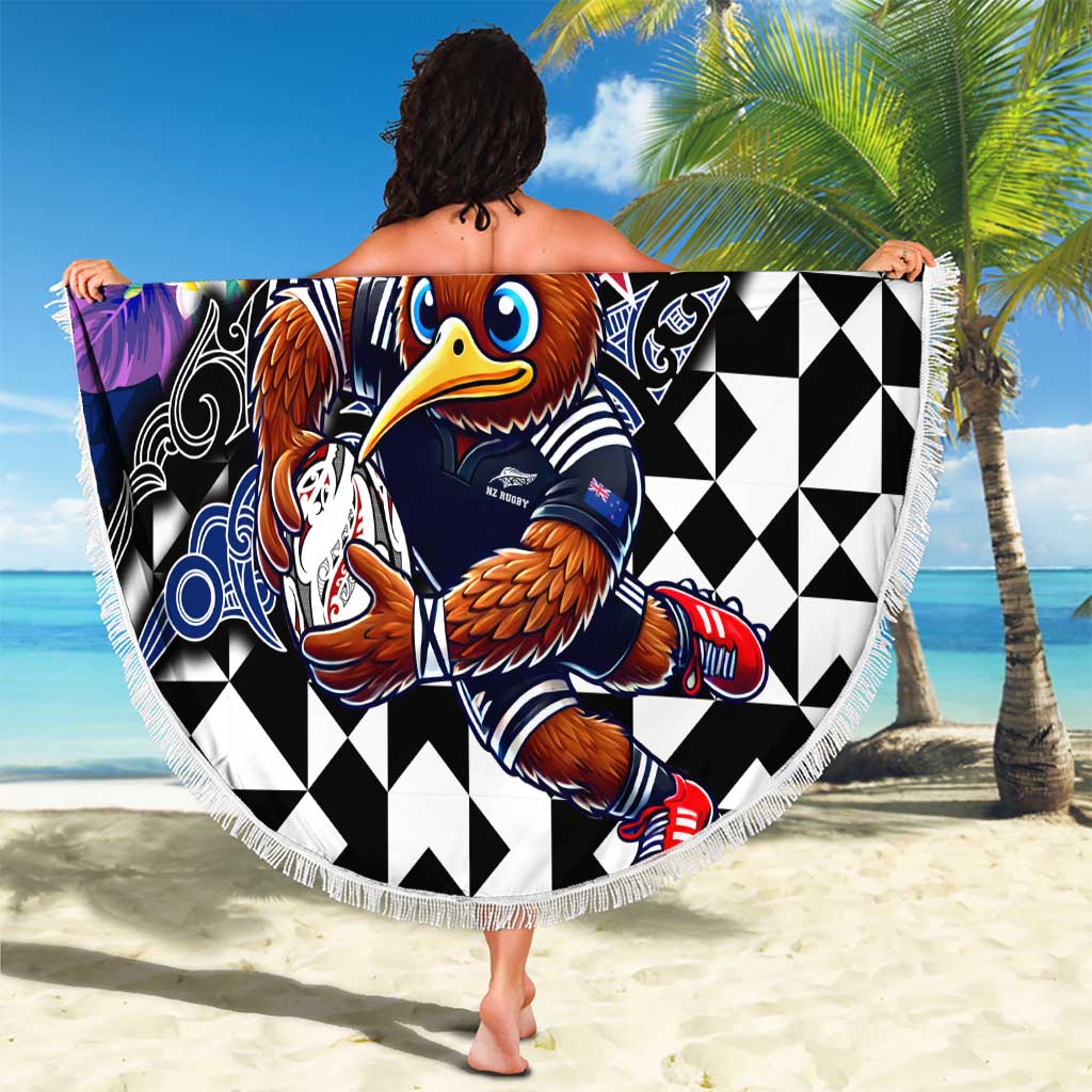 Kiwi New Zealand Rugby Beach Blanket Kiwis Mascot Tropical Pattern