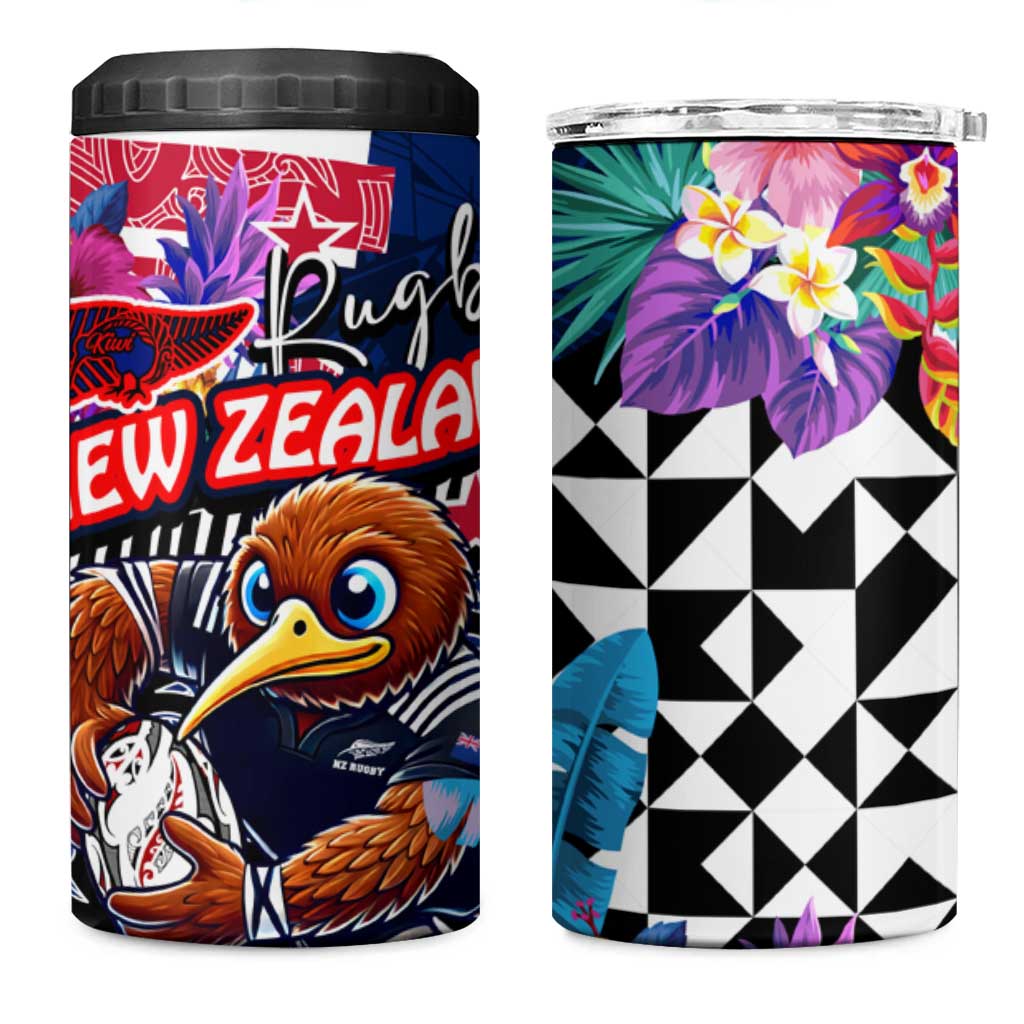 Kiwi New Zealand Rugby 4 in 1 Can Cooler Tumbler Kiwis Mascot Tropical Pattern