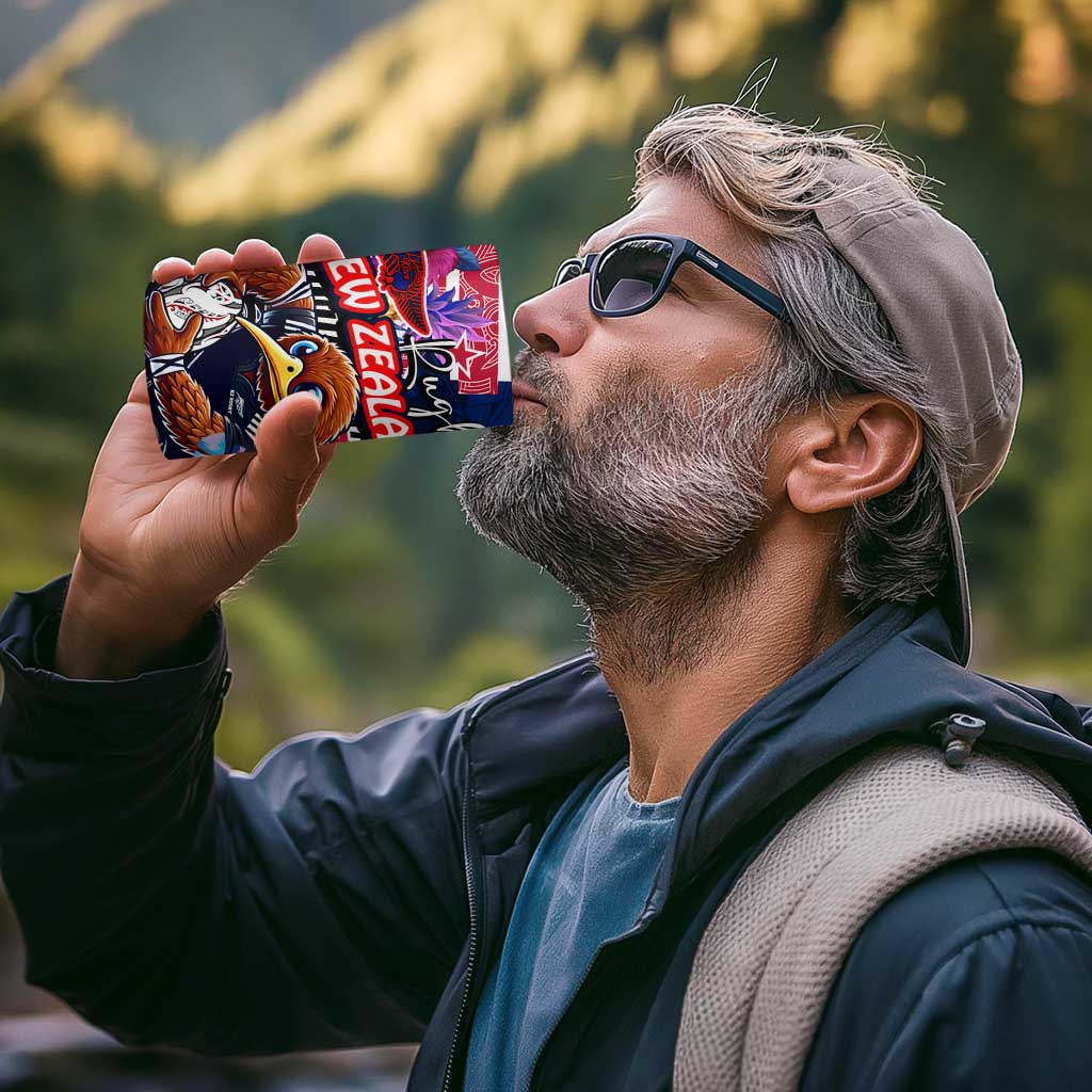 Kiwi New Zealand Rugby 4 in 1 Can Cooler Tumbler Kiwis Mascot Tropical Pattern