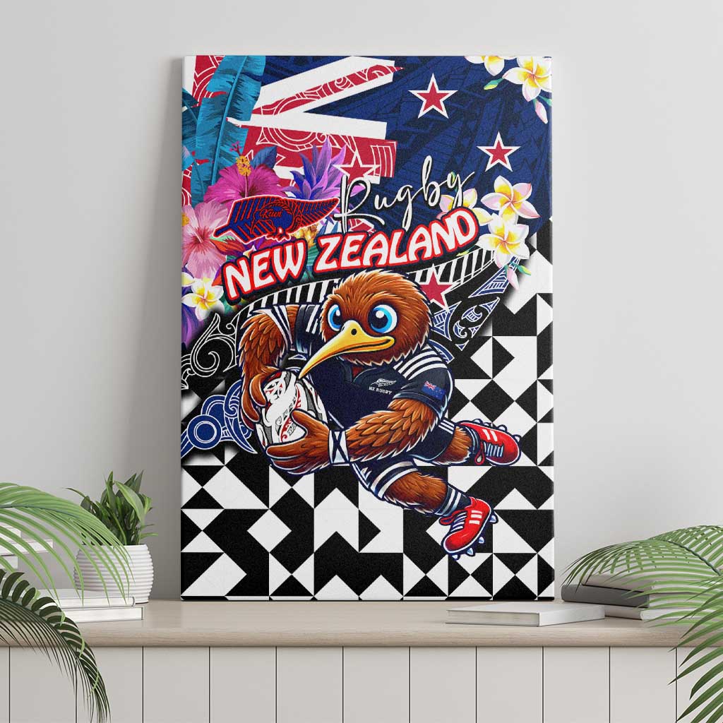 Kiwi New Zealand Rugby Canvas Wall Art Kiwis Mascot Tropical Pattern
