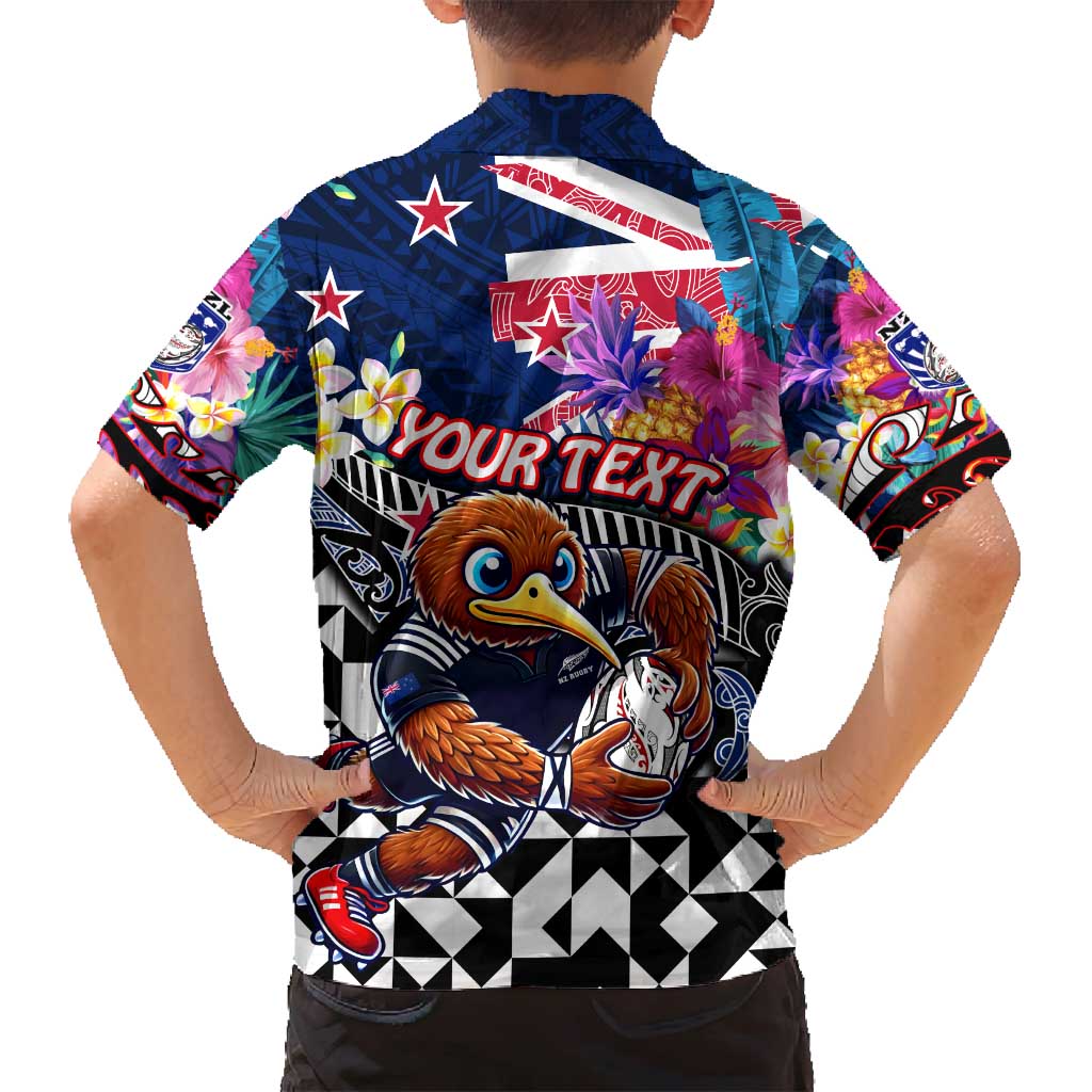 Personalized Kiwi New Zealand Rugby Family Matching Off Shoulder Short Dress and Hawaiian Shirt Kiwis Mascot Tropical Pattern DT02 - Polynesian Pride