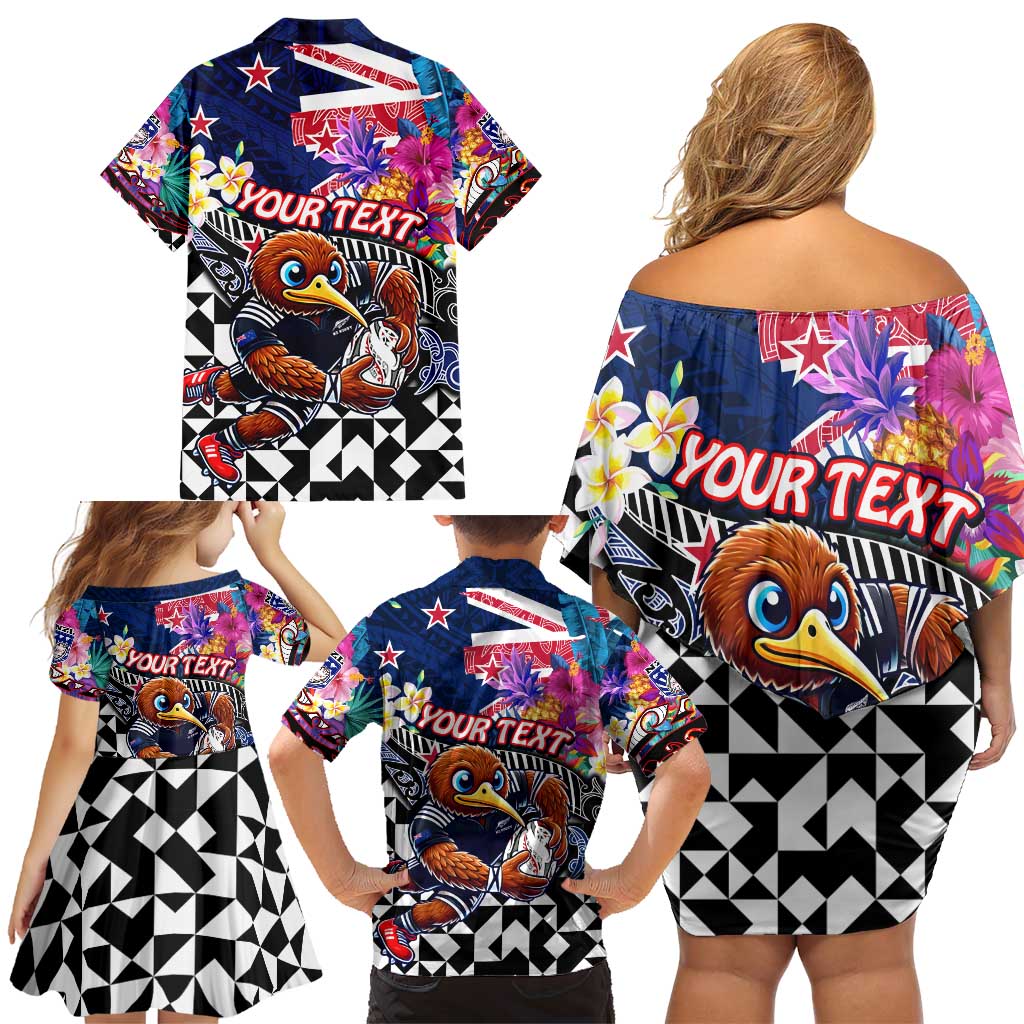 Personalized Kiwi New Zealand Rugby Family Matching Off Shoulder Short Dress and Hawaiian Shirt Kiwis Mascot Tropical Pattern DT02 - Polynesian Pride