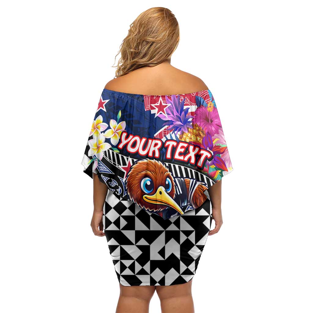 Personalized Kiwi New Zealand Rugby Family Matching Off Shoulder Short Dress and Hawaiian Shirt Kiwis Mascot Tropical Pattern DT02 - Polynesian Pride