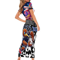 Personalized Kiwi New Zealand Rugby Family Matching Short Sleeve Bodycon Dress and Hawaiian Shirt Kiwis Mascot Tropical Pattern